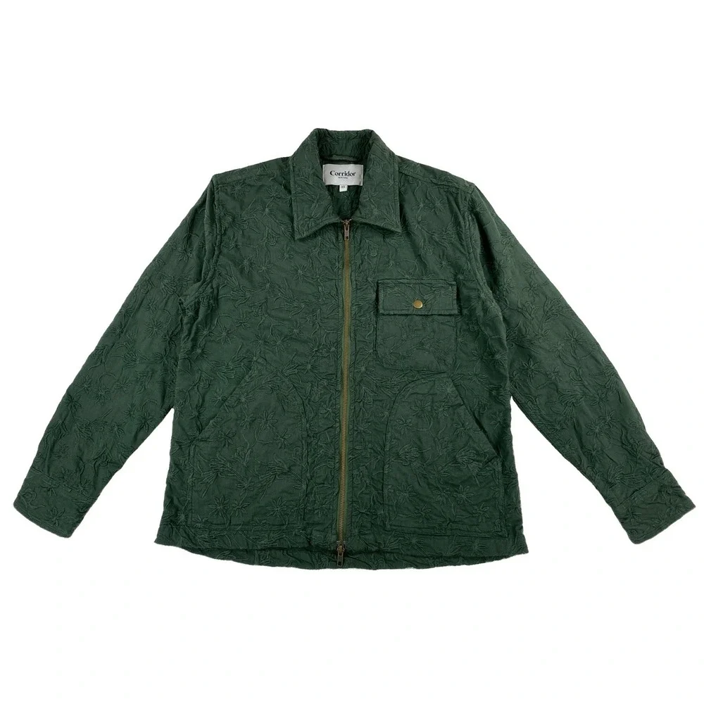 Corridor New York Floral Embroidered Zip Up Jacket Men's XS Green